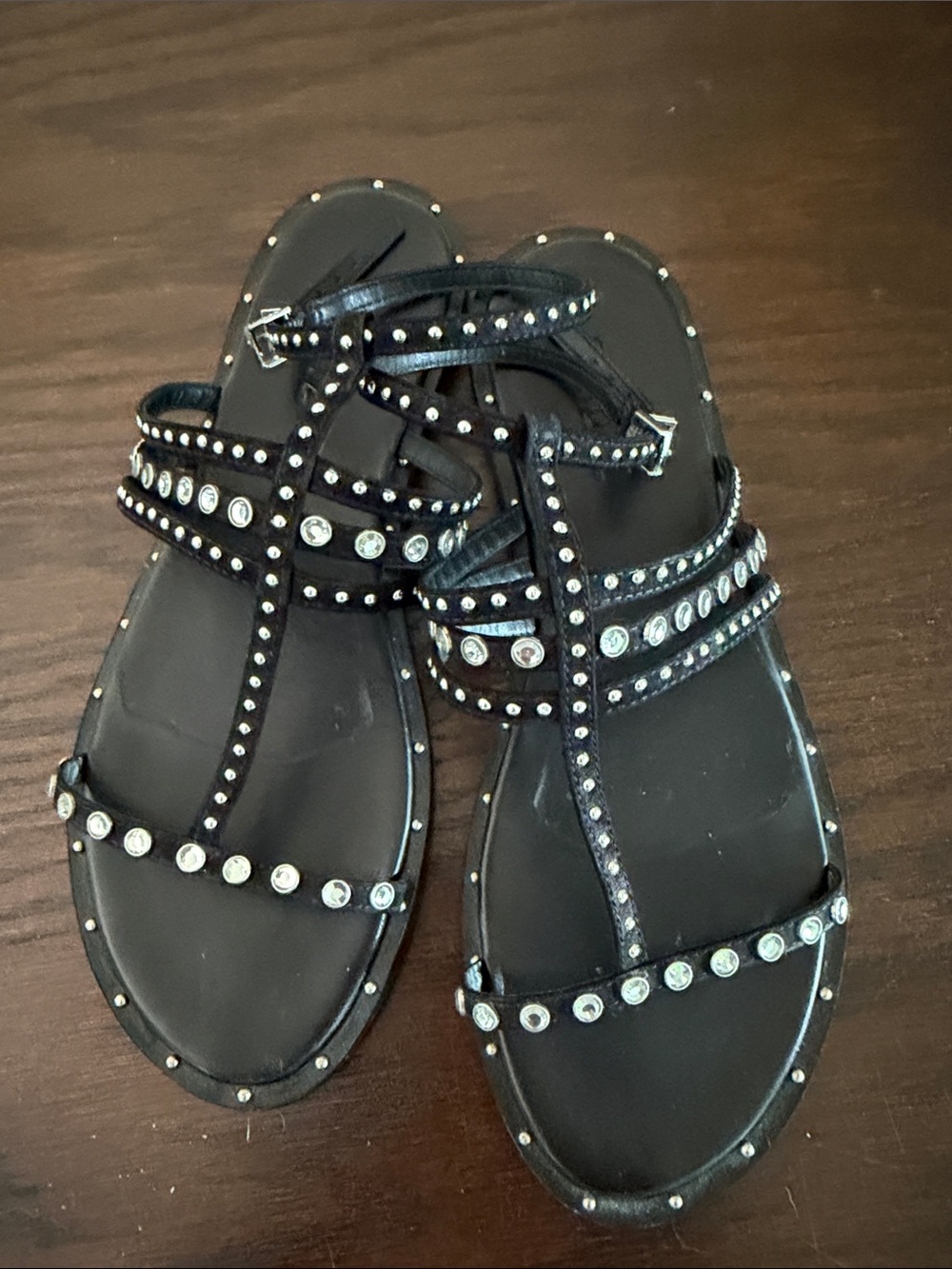 SCHUTZ Isidora Black Crystal-Studded Strappy Sandals
